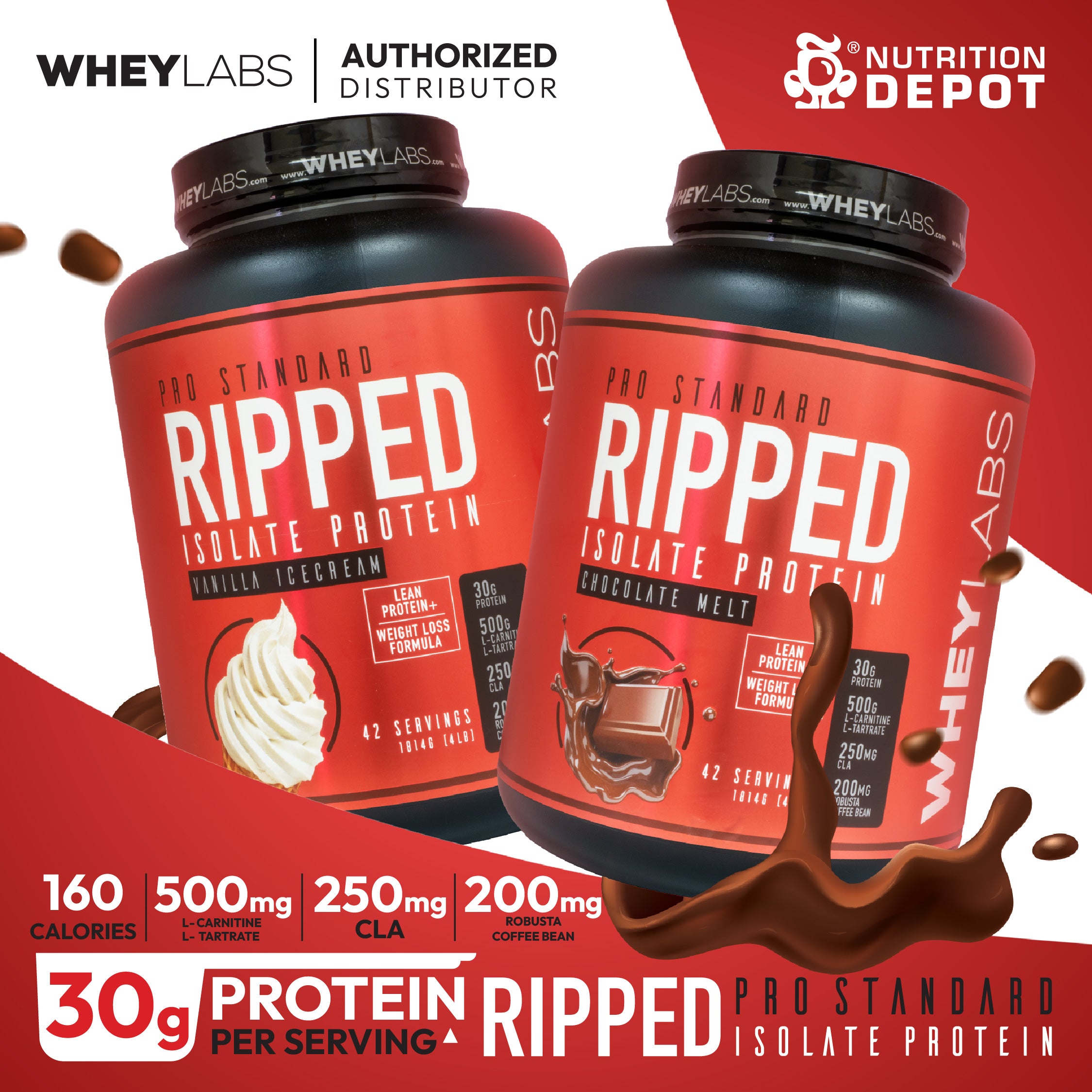 Whey Labs Ripped Isolate Whey Protein 4lbs - Vanilla Ice Cream เวย์โปรตีนลดไขมัน เสริมสร้างกล้ามเนื้อ