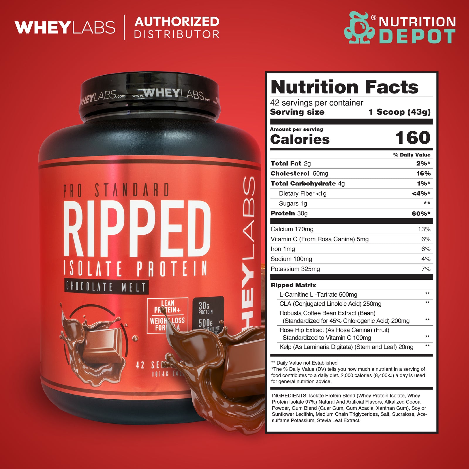 Whey Labs Ripped Isolate Whey Protein 4lbs Chocolate Melt เวย์โปรตีน