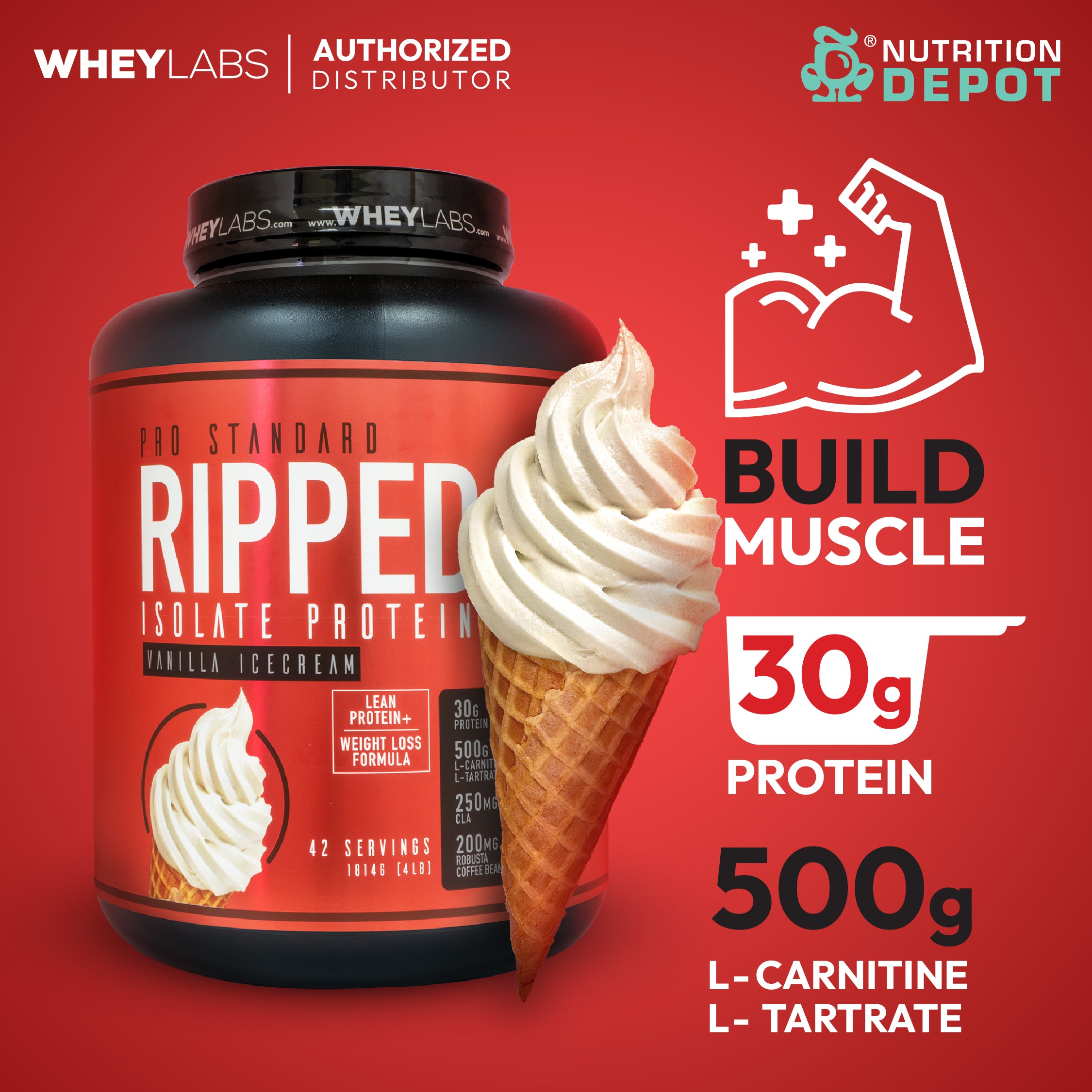 Whey Labs Ripped Isolate Whey Protein 4lbs - Vanilla Ice Cream เวย์โปรตีนลดไขมัน เสริมสร้างกล้ามเนื้อ