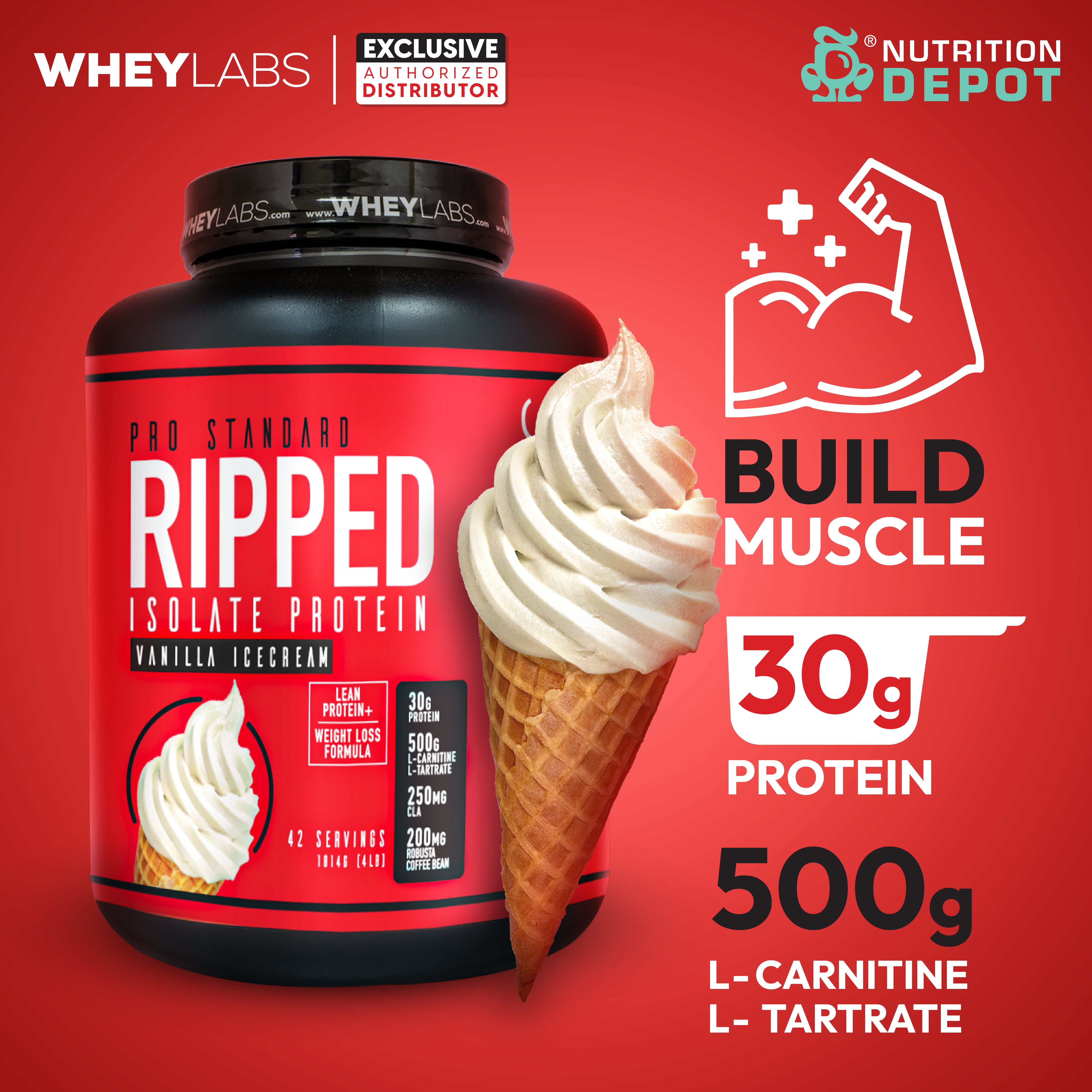 Whey Labs Ripped Isolate Whey Protein 4lbs - Vanilla Ice Cream เวย์โปรตีนลดไขมัน เสริมสร้างกล้ามเนื้อ