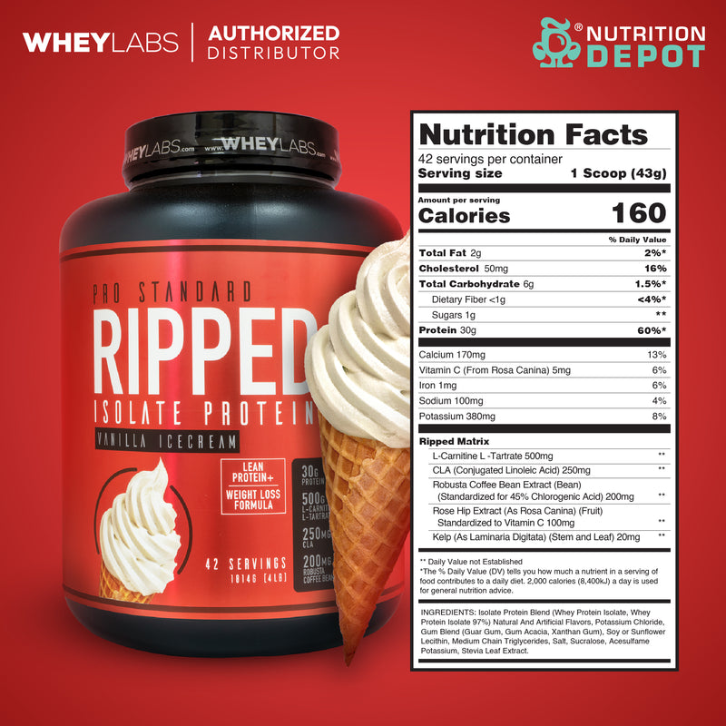 Whey Labs Ripped Isolate Whey Protein 4lbs - Vanilla Ice Cream เวย์โปรตีนลดไขมัน เสริมสร้างกล้ามเนื้อ
