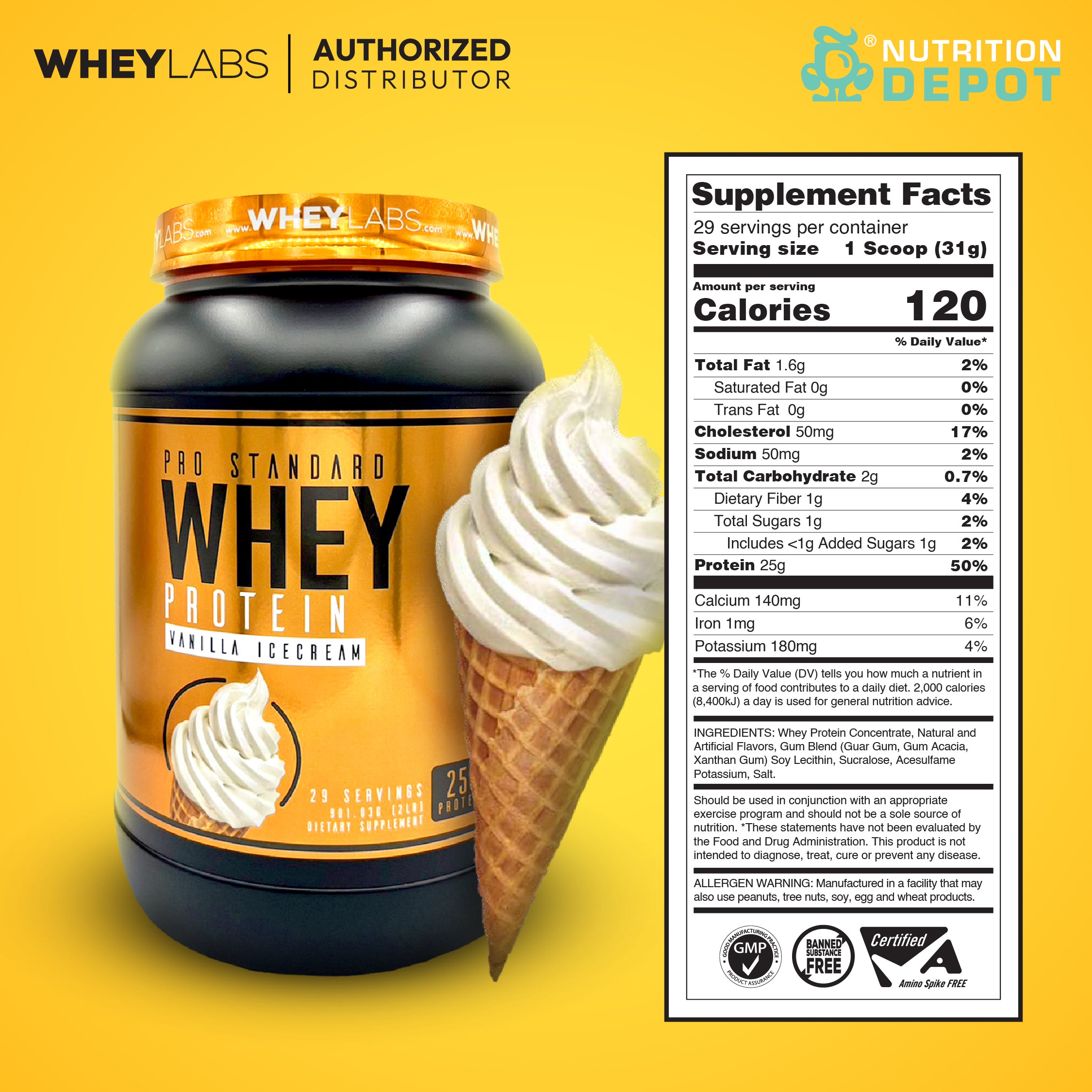 Whey Labs 100% Whey Protein 2 lbs - Vanilla Ice Cream เวย์โปรตีนเสริมสร้างกล้ามเนื้อ