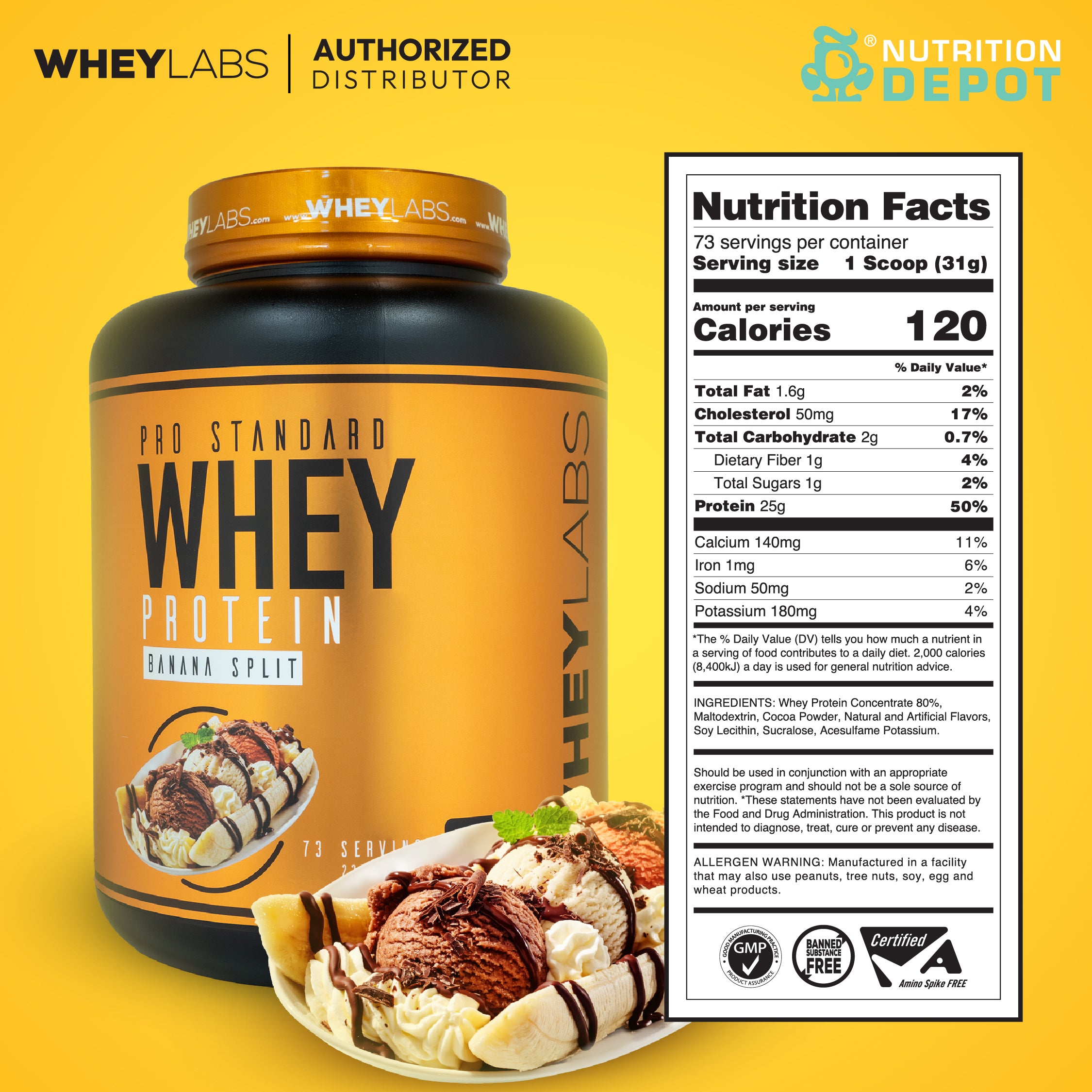 Whey Labs 100% Whey Protein 5lbs - Banana Split เวย์โปรตีนเสริมสร้างกล้ามเนื้อ