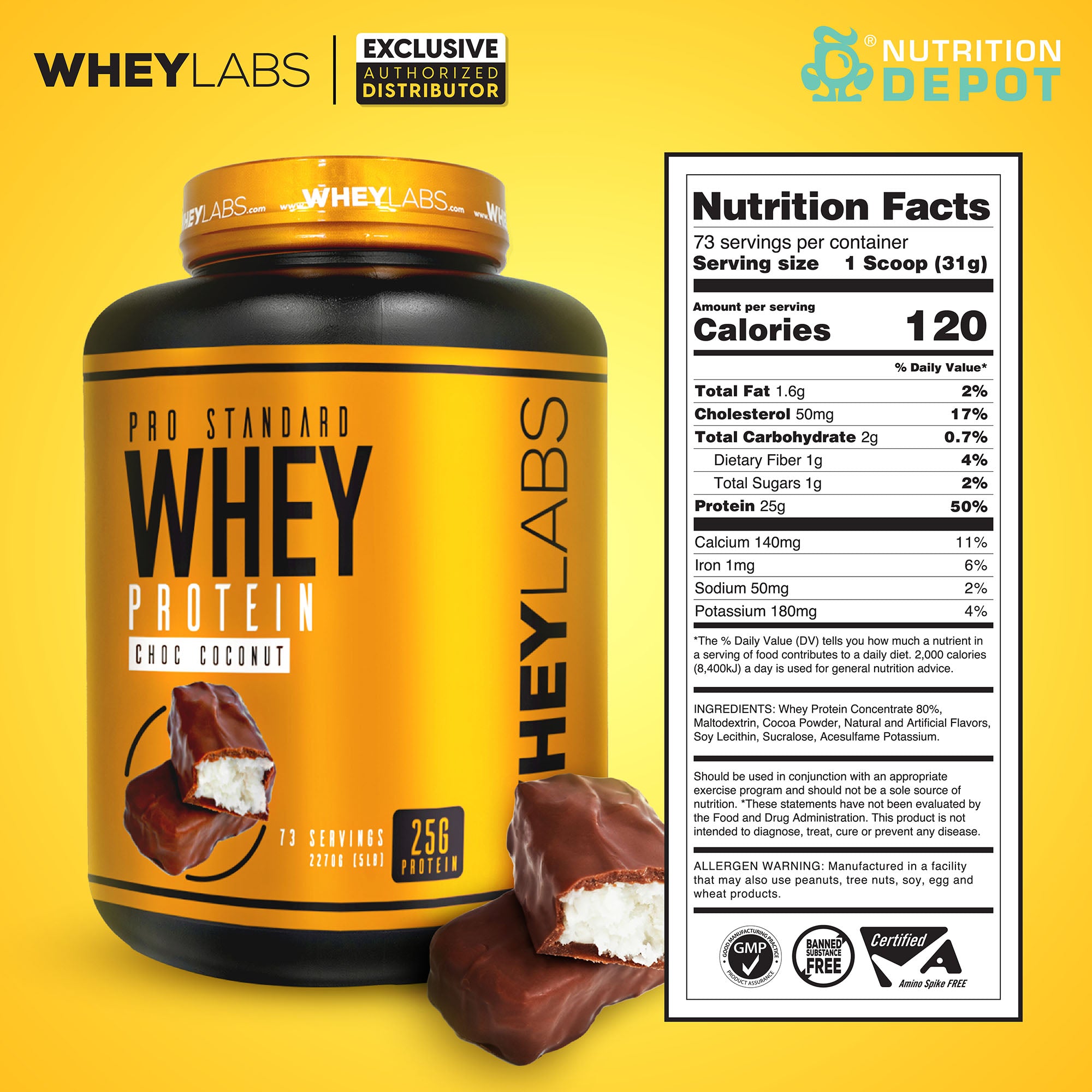 Whey Labs 100% Whey Protein 5lbs - Choc Coconut เวย์โปรตีนเสริมสร้างกล้ามเนื้อ