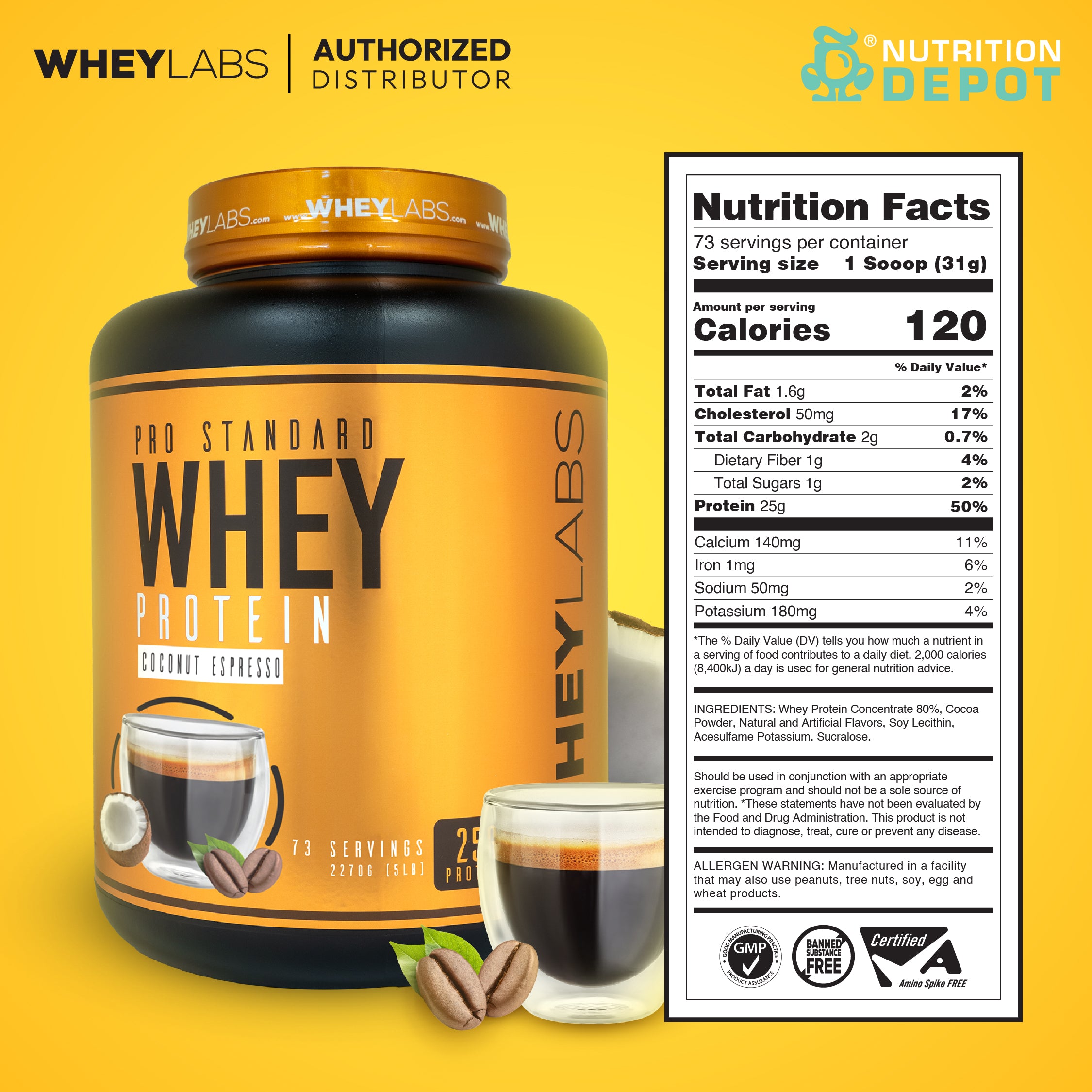 Whey Labs 100% Whey Protein 5lbs - Coconut Espresso เวย์โปรตีนเสริมสร้างกล้ามเนื้อ