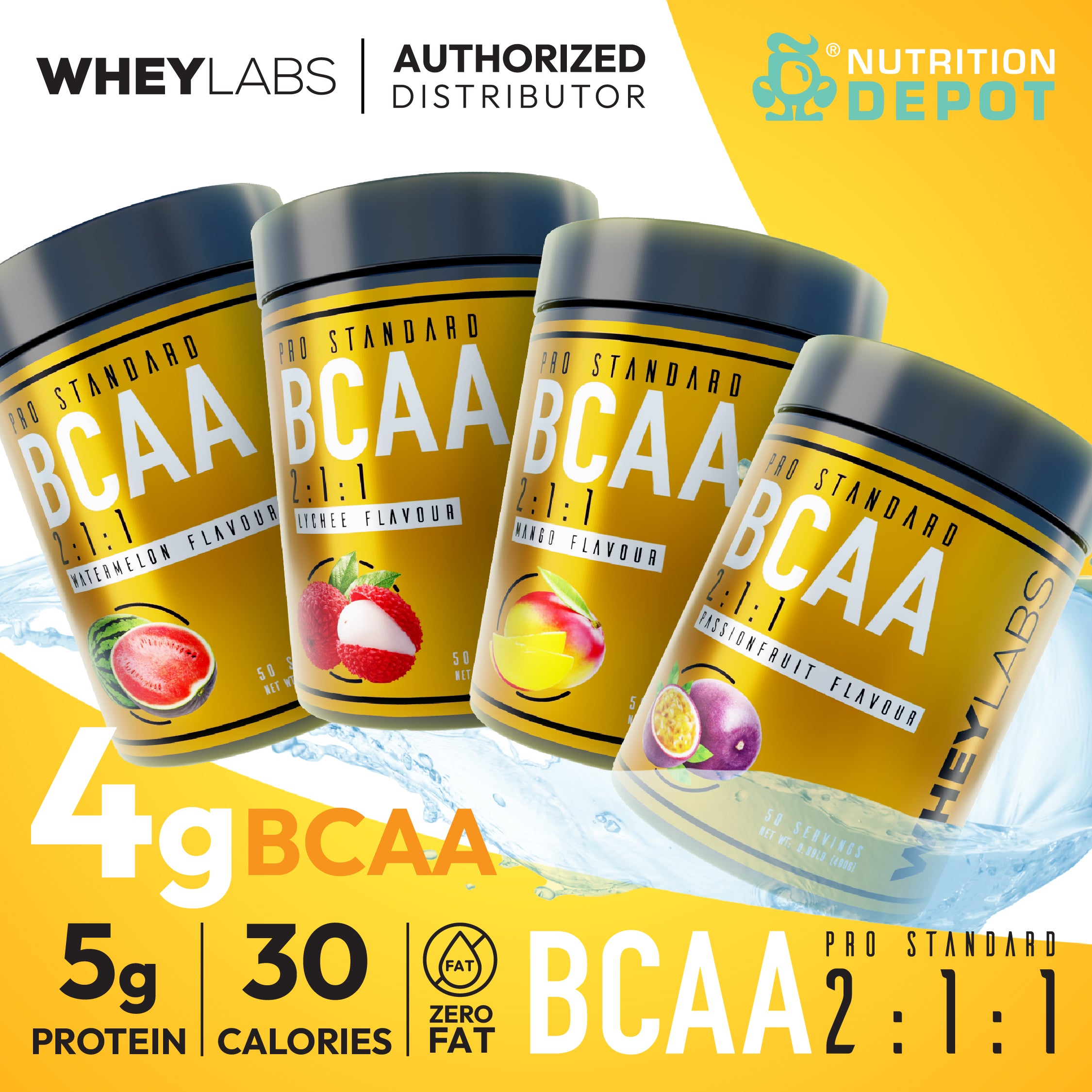 Whey Labs BCAA + Electrolytes - Watermelon 50 Servings กรดอะมิโนป้องกันการสลายตัวของกล้ามเนื้อ