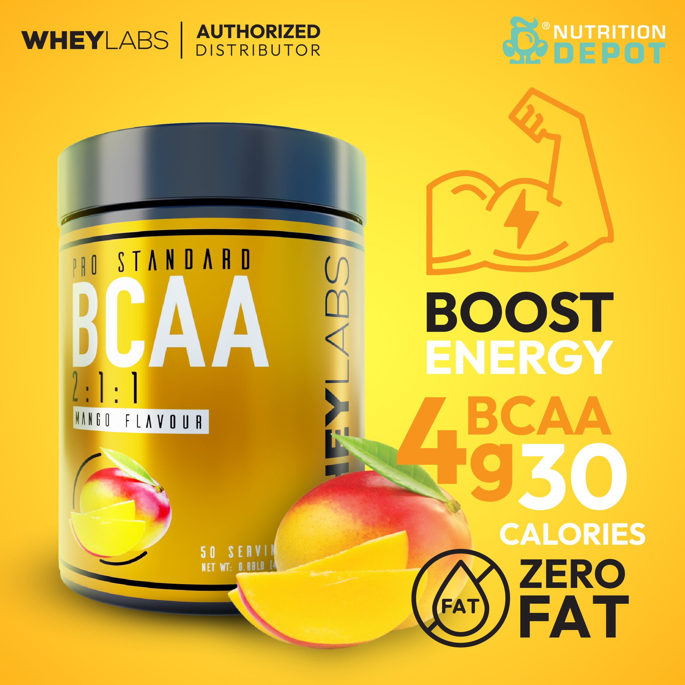 Whey Labs BCAA + Electrolytes - Mango 50 Servings กรดอะมิโนป้องกันการสลายตัวของกล้ามเนื้อ