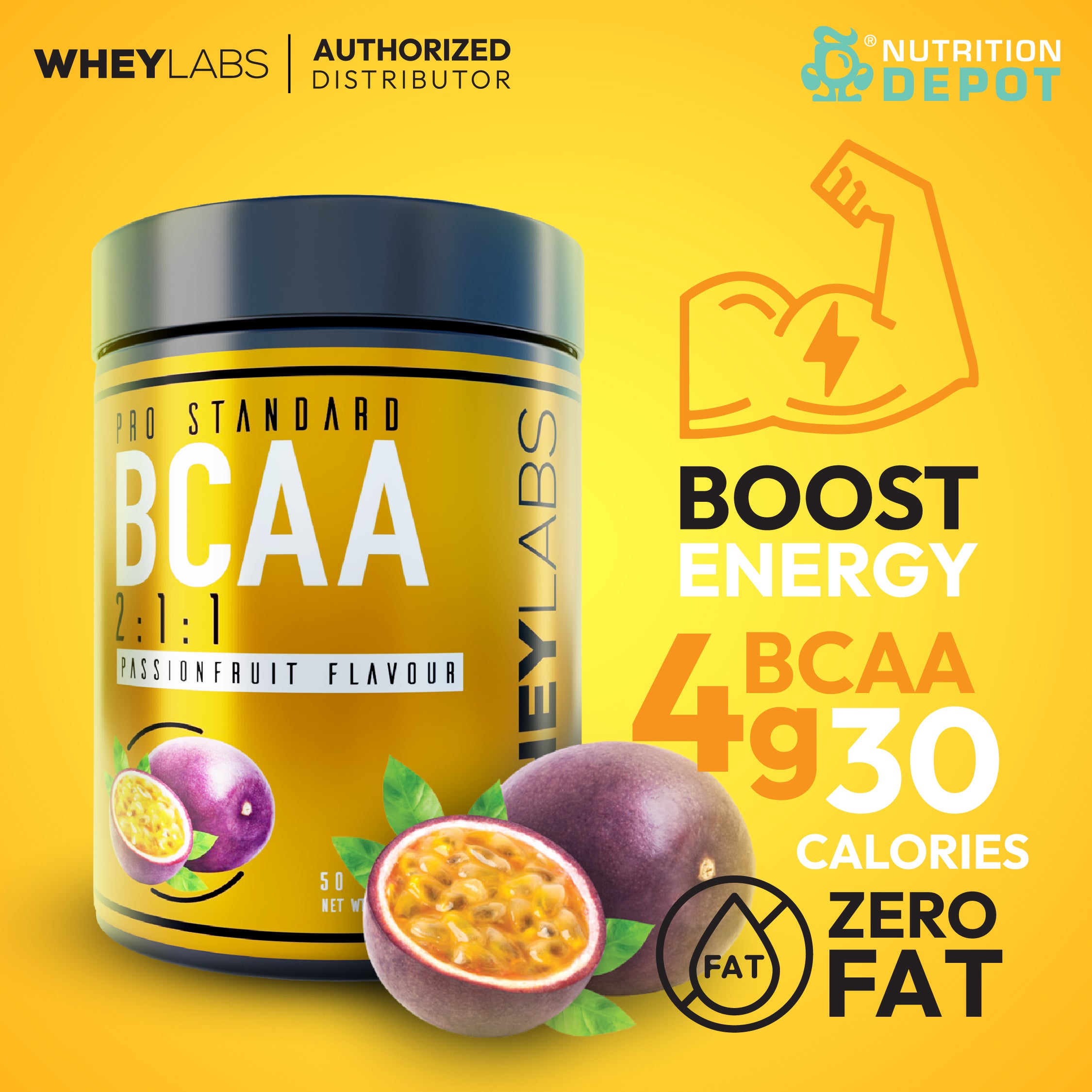 Whey Labs BCAA + Electrolytes - Passionfruit 50 Servings กรดอะมิโนป้องกันการสลายตัวของกล้ามเนื้อ