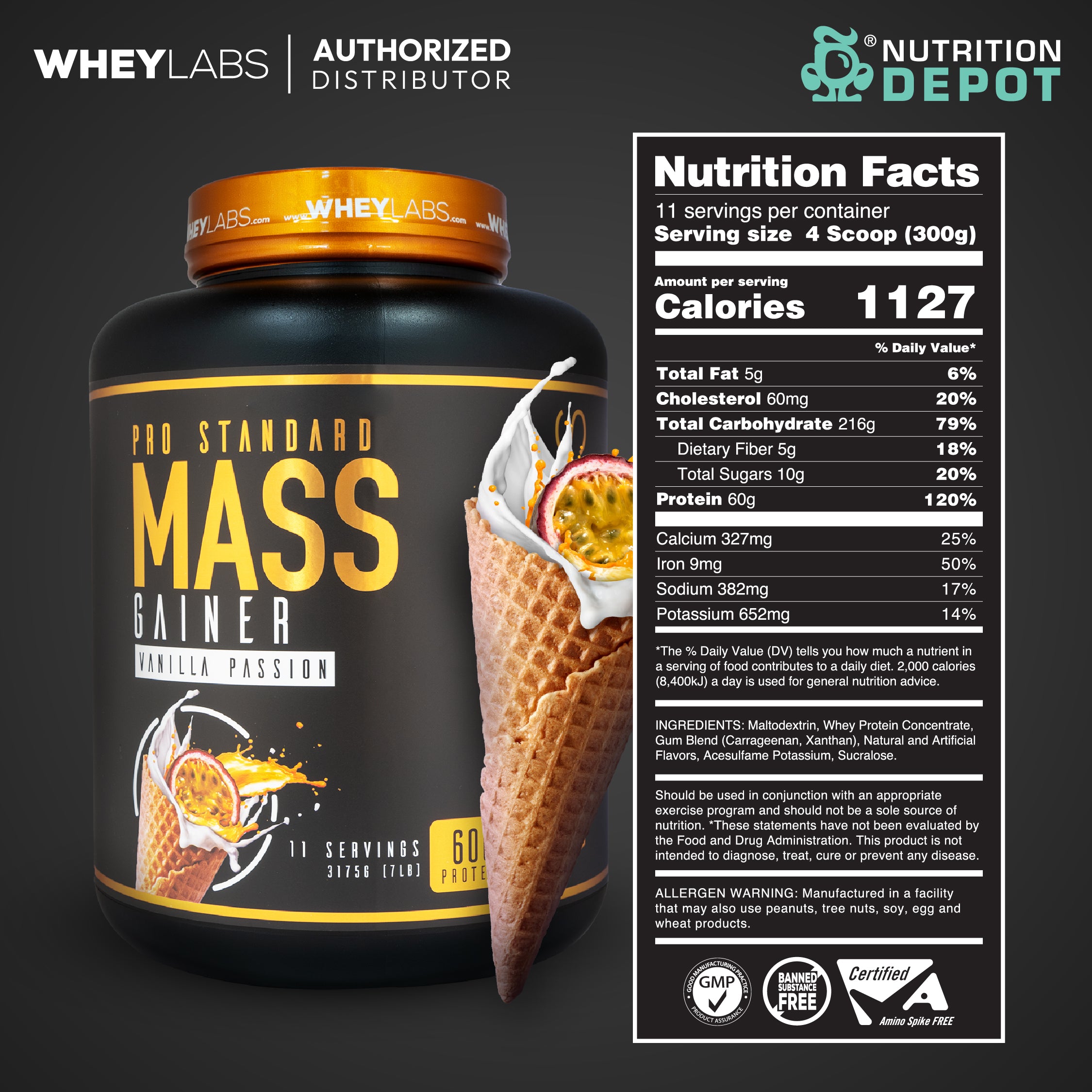 Whey Labs Mass Gainer 7lbs - Vanilla Passion เวย์โปรตีนเพิ่มน้ำหนัก