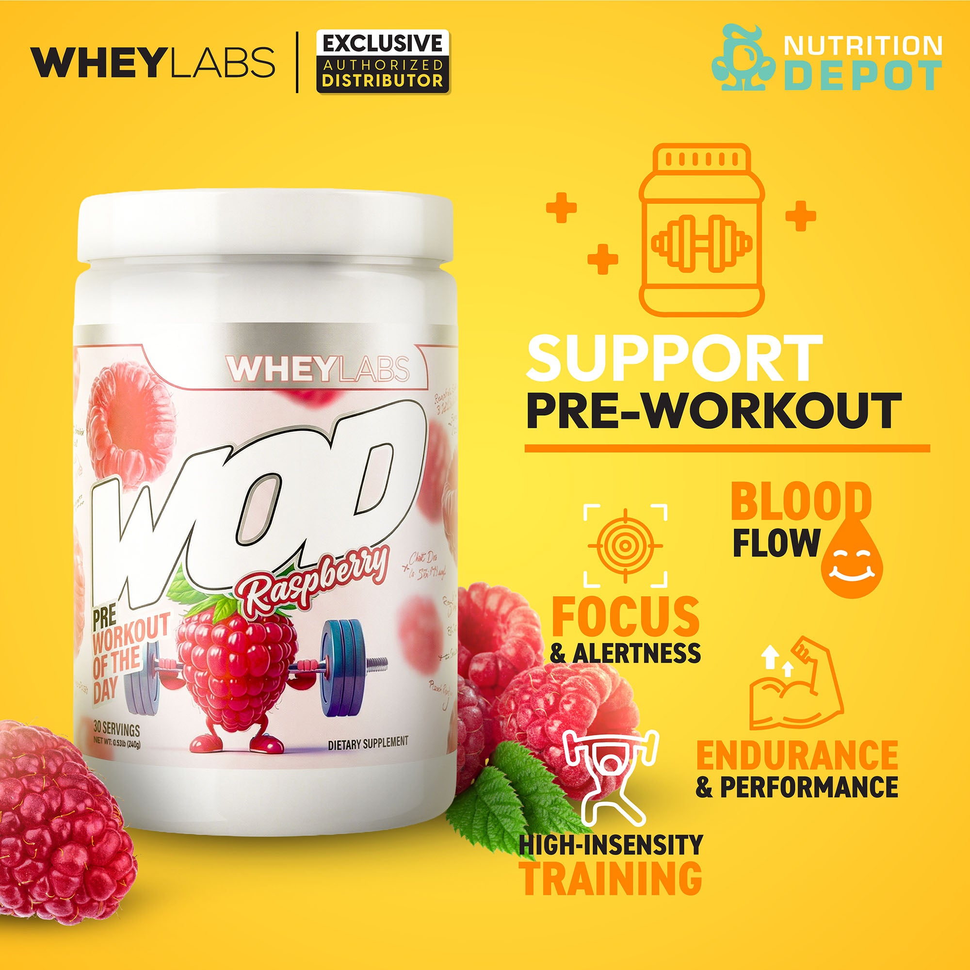 Whey Labs WOD Pre-Workout  Raspberry พรีเวิร์คเอาท์ ก่อนออกกำลังกาย