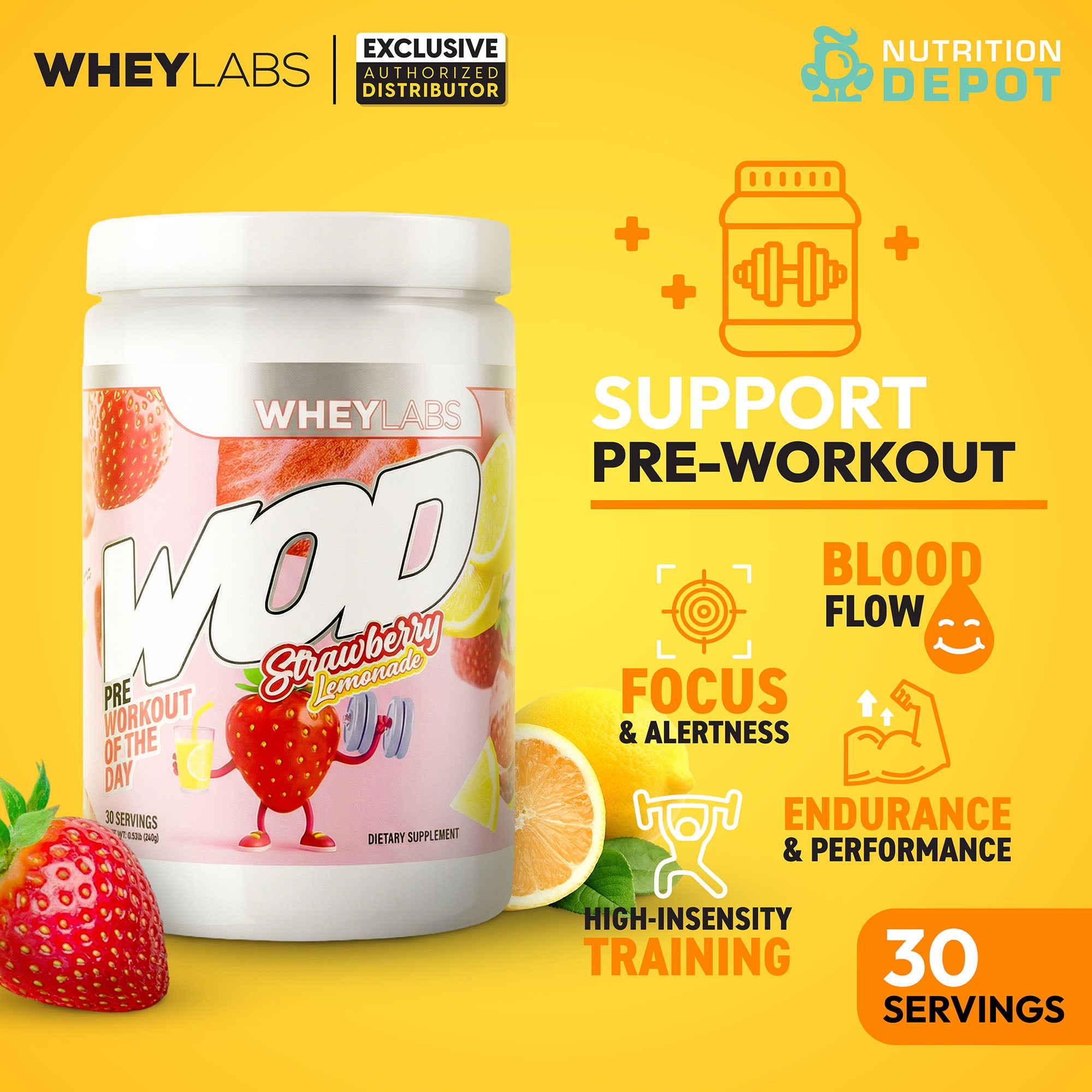 Whey Labs WOD Pre-Workout - Strawberry Lemonade 30 Servings