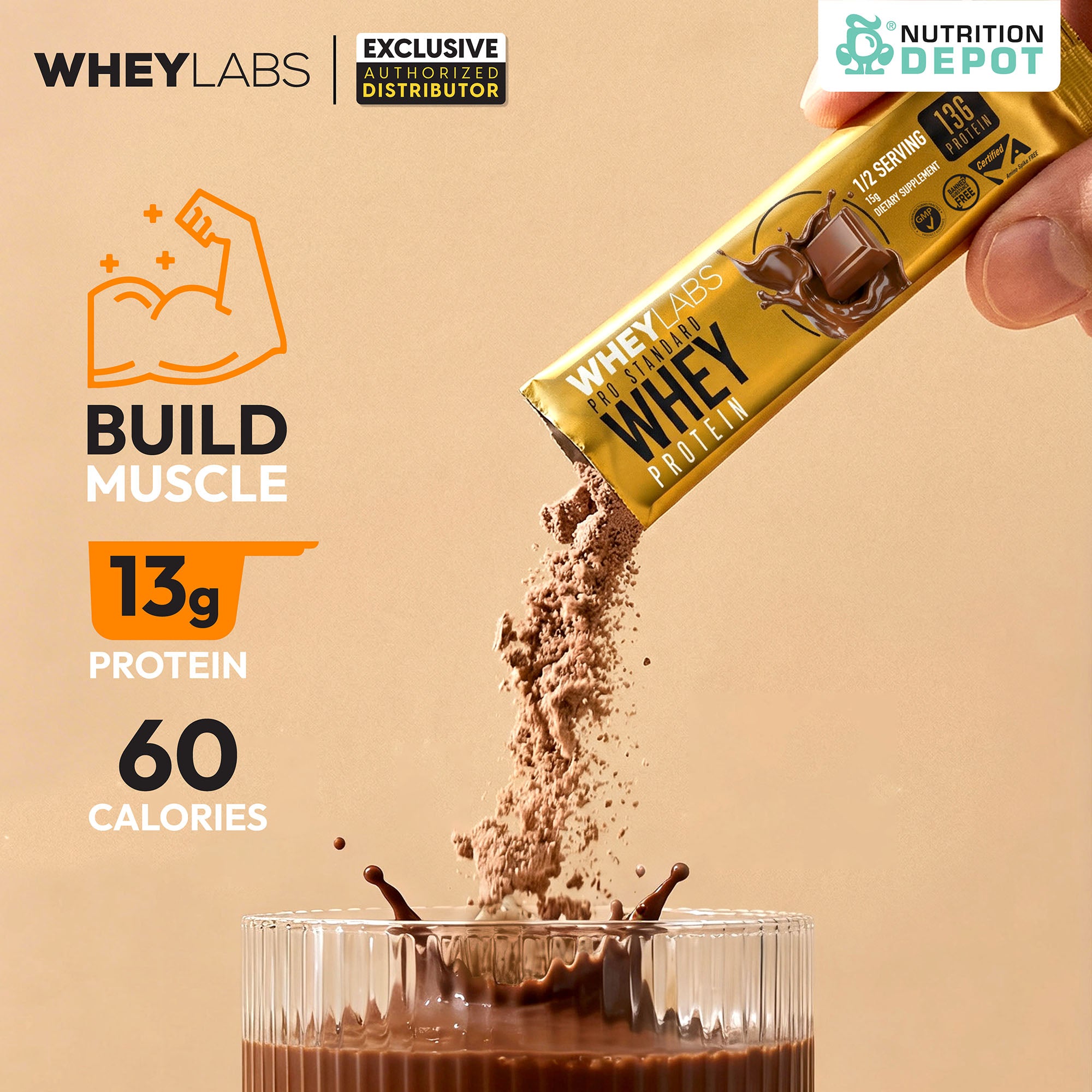 Whey Labs 100% Whey Protein 1/2 Servings  ( 5 Sachets ) - เวย์โปรตีนเสริมสร้างกล้ามเนื้อ