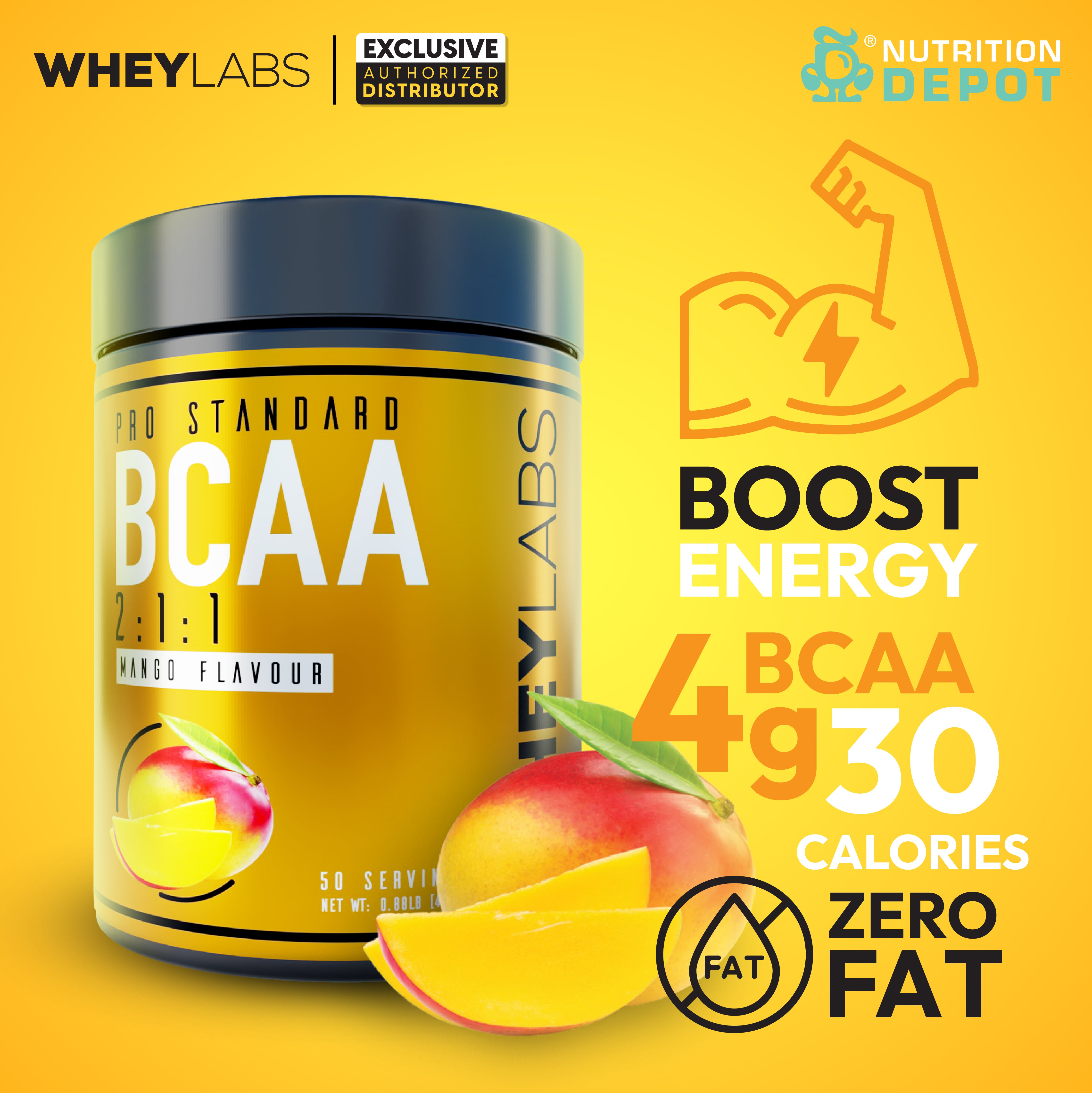 Whey Labs BCAA + Electrolytes - Mango 50 Servings กรดอะมิโนป้องกันการสลายตัวของกล้ามเนื้อ