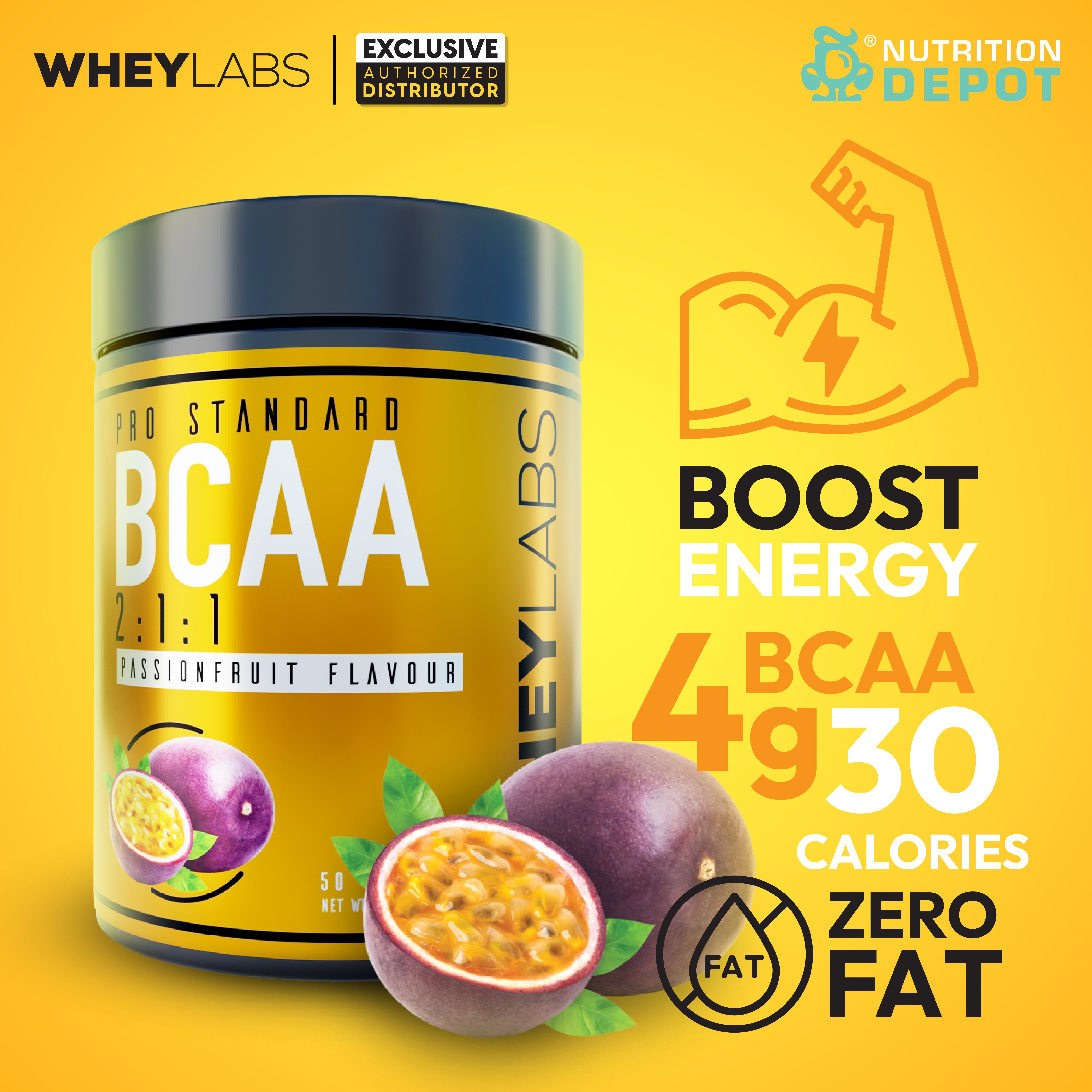 Whey Labs BCAA + Electrolytes - Passionfruit 50 Servings กรดอะมิโนป้องกันการสลายตัวของกล้ามเนื้อ