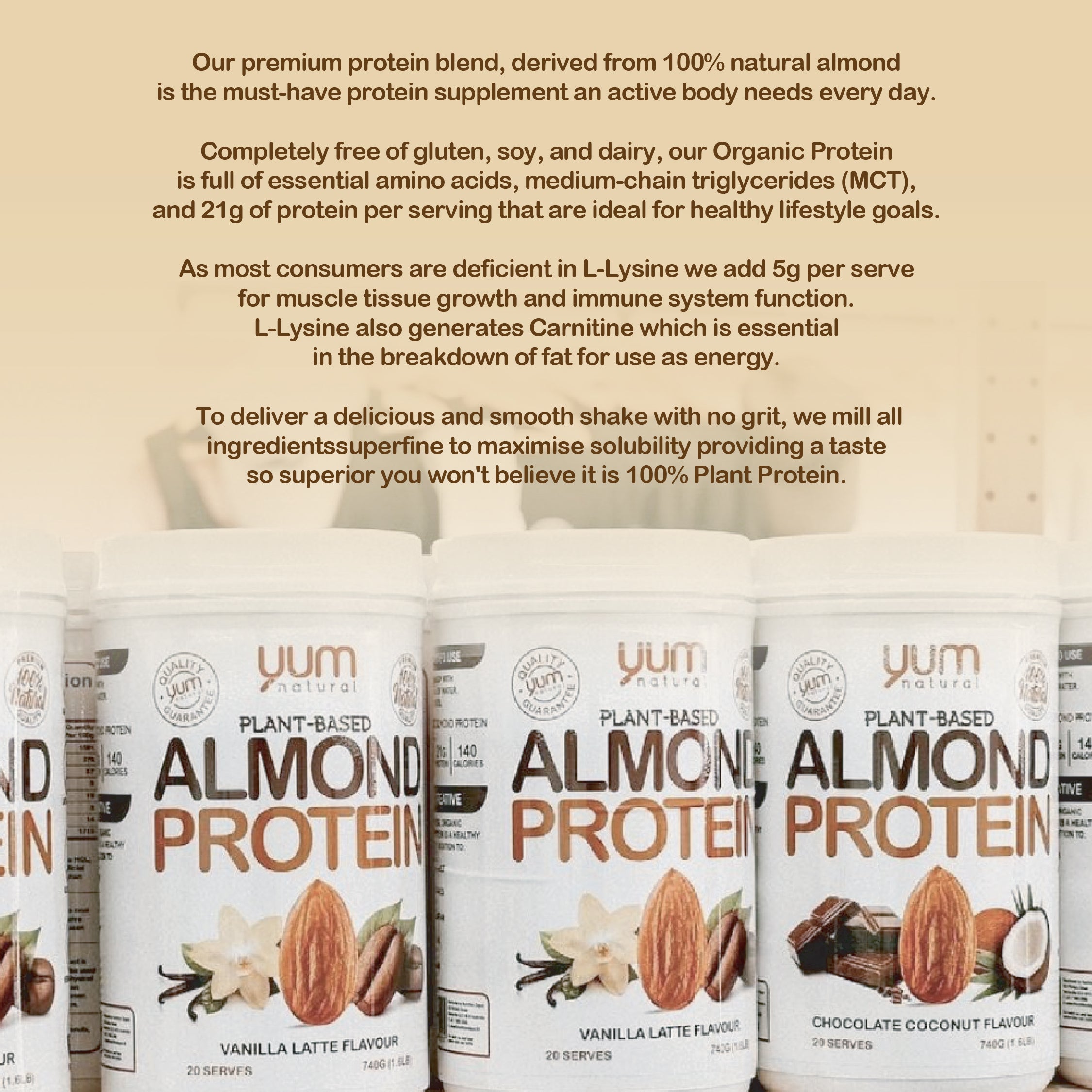 Yum Natural Premium Almond Protein - Chocolate Coconut 740g โปรตีนจากอัลมอนด์