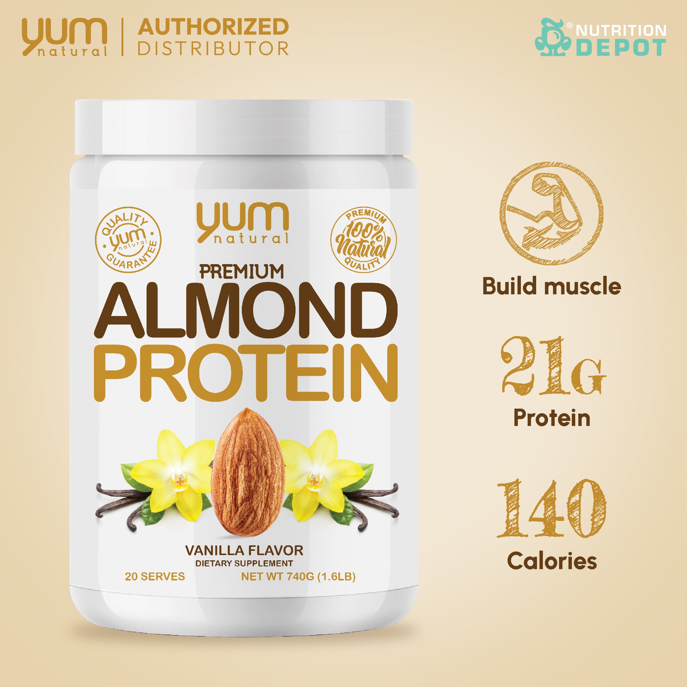 Yum Natural Premium Almond Protein - Vanilla 740g โปรตีนจากอัลมอนด์