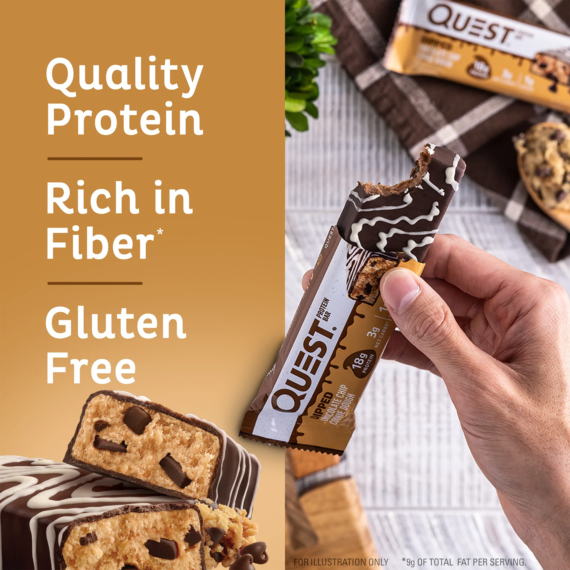 Quest Protein Bar - Dipped Choc Chip Cookie Dough 3 Bars