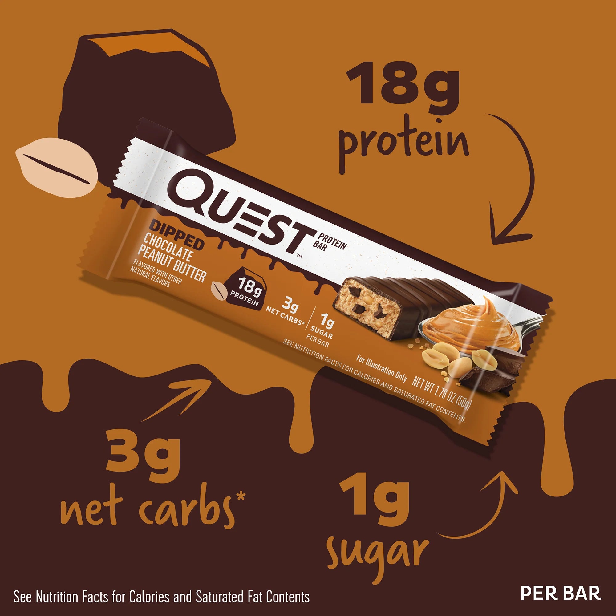 โปรตีนบาร์ Quest Protein Bar - Dipped Chocolate Peanut Butter 3 Bars