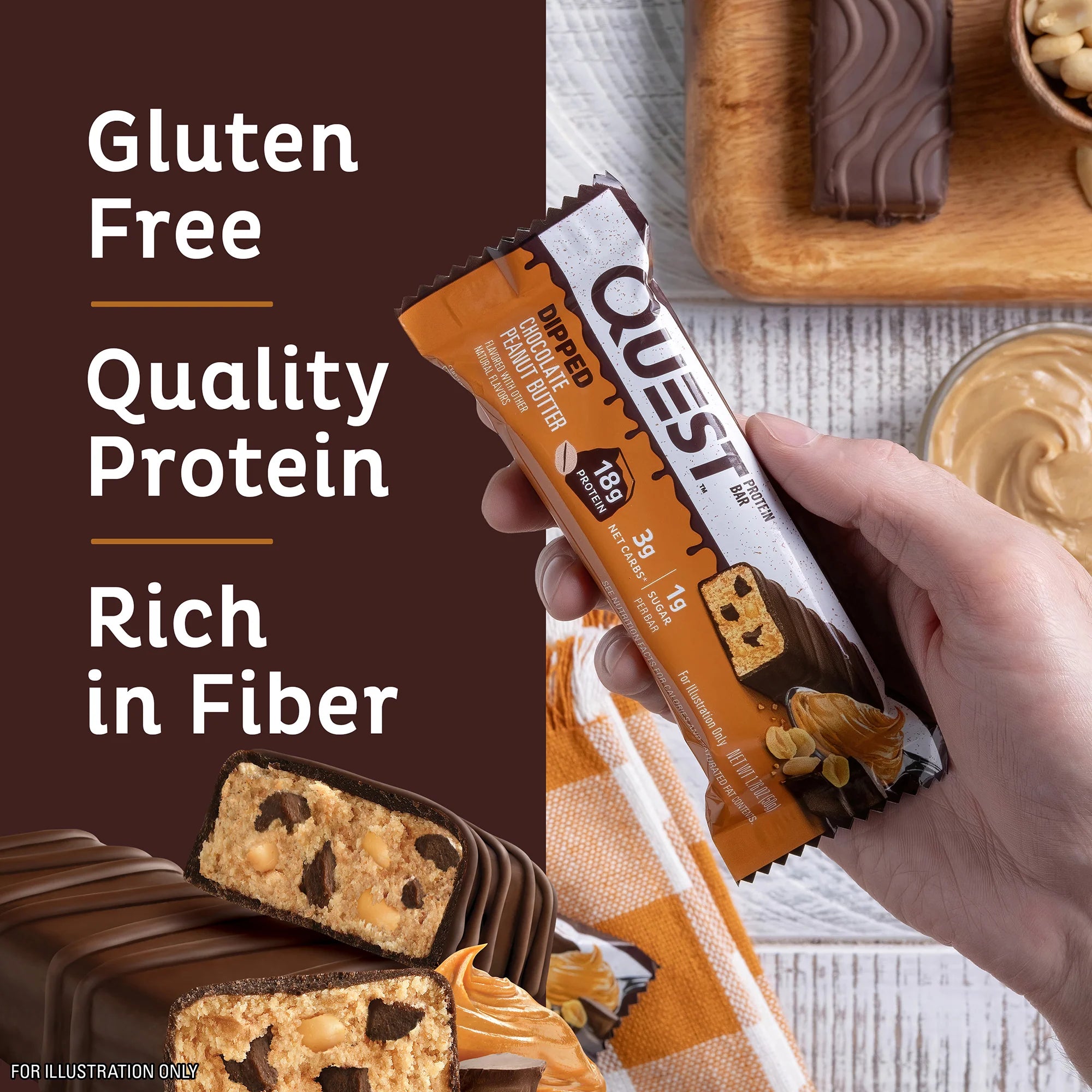 โปรตีนบาร์ Quest Protein Bar - Dipped Chocolate Peanut Butter 3 Bars