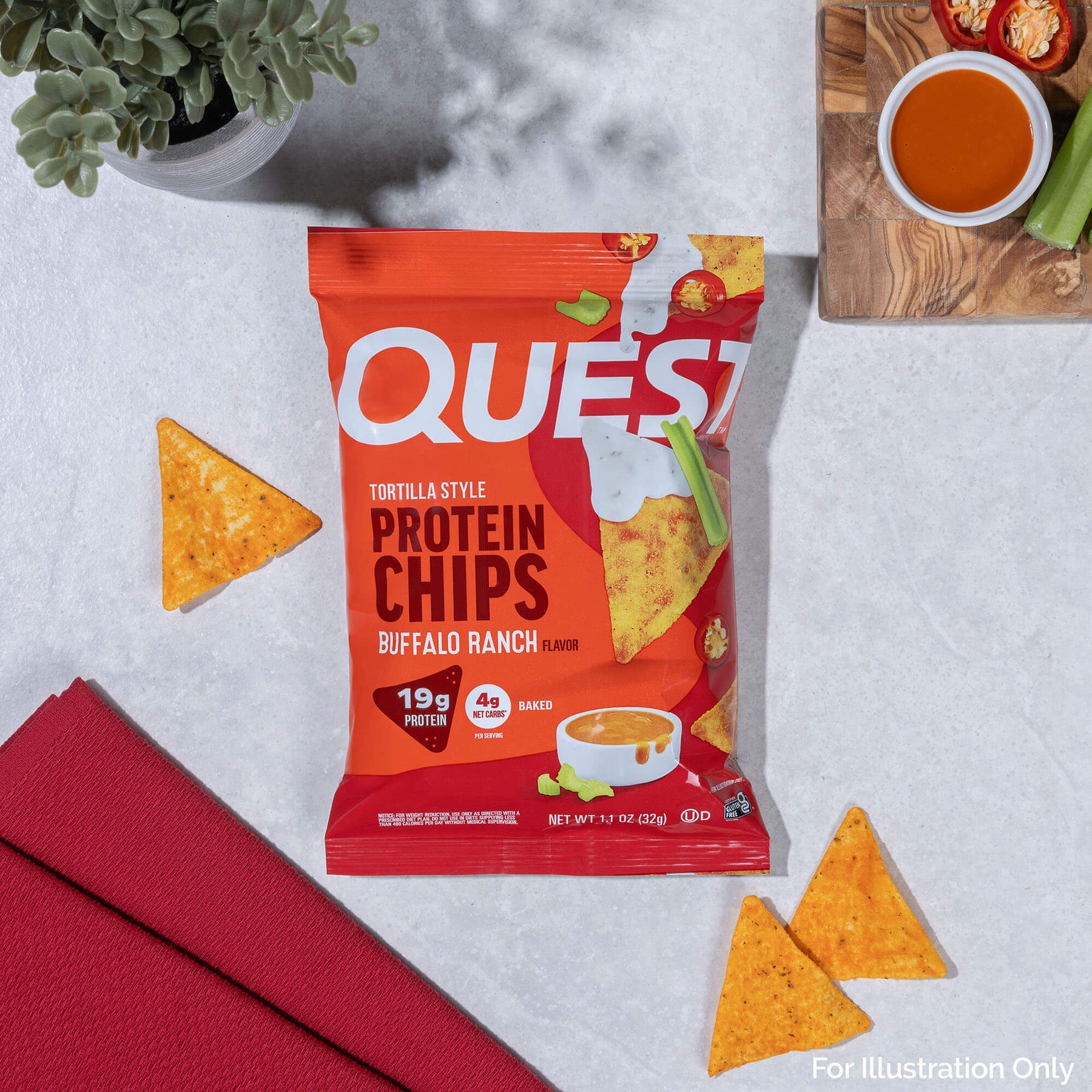 Quest Protein Chips Tortilla Style - Buffalo Ranch 1 Box (8 Bag) ขนมโปรตีนอบกรอบ