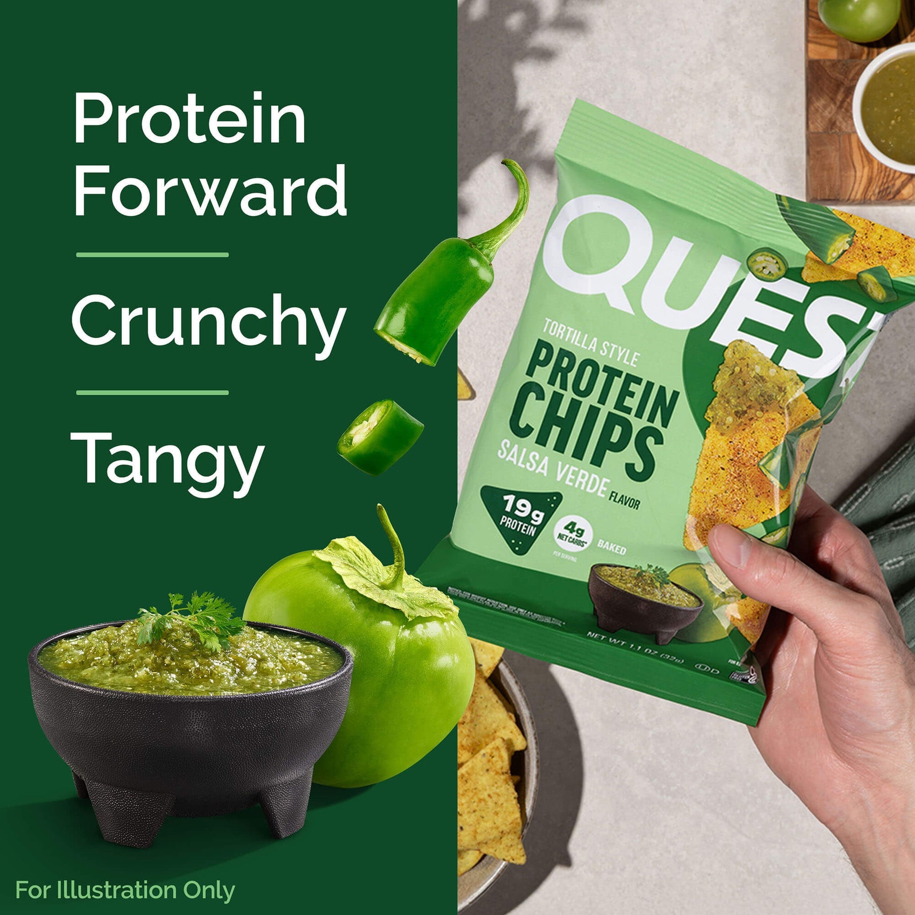 Quest Protein Chips Tortilla Style - Salsa Verde(5 Bag) ขนมโปรตีนอบกรอบ
