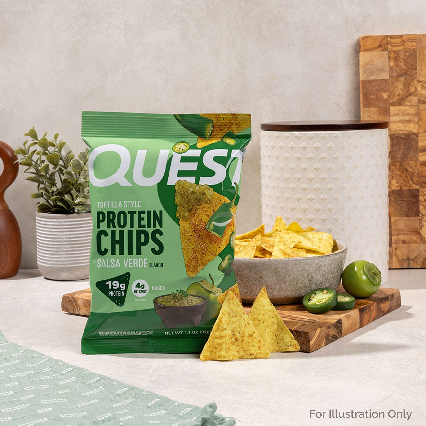 Quest Protein Chips Tortilla Style - Salsa Verde(5 Bag) ขนมโปรตีนอบกรอบ