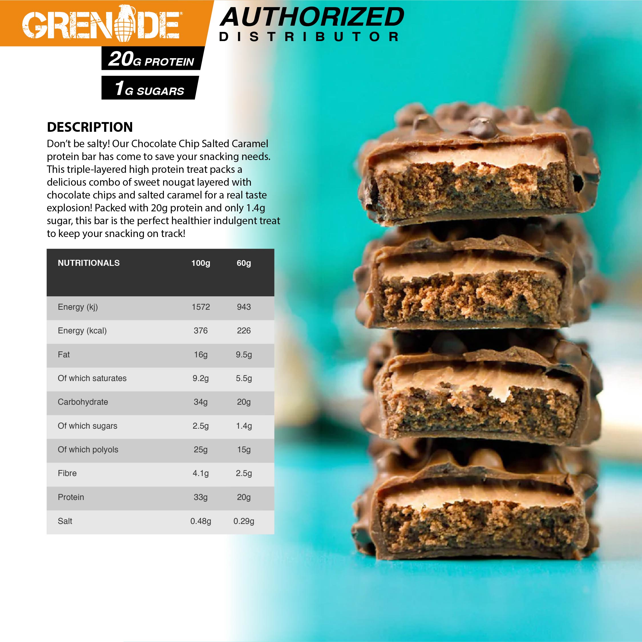 Grenade Carb Killa Protein Bar - Chocolate Chip Salted Caramel 1 Box (12 Bars)