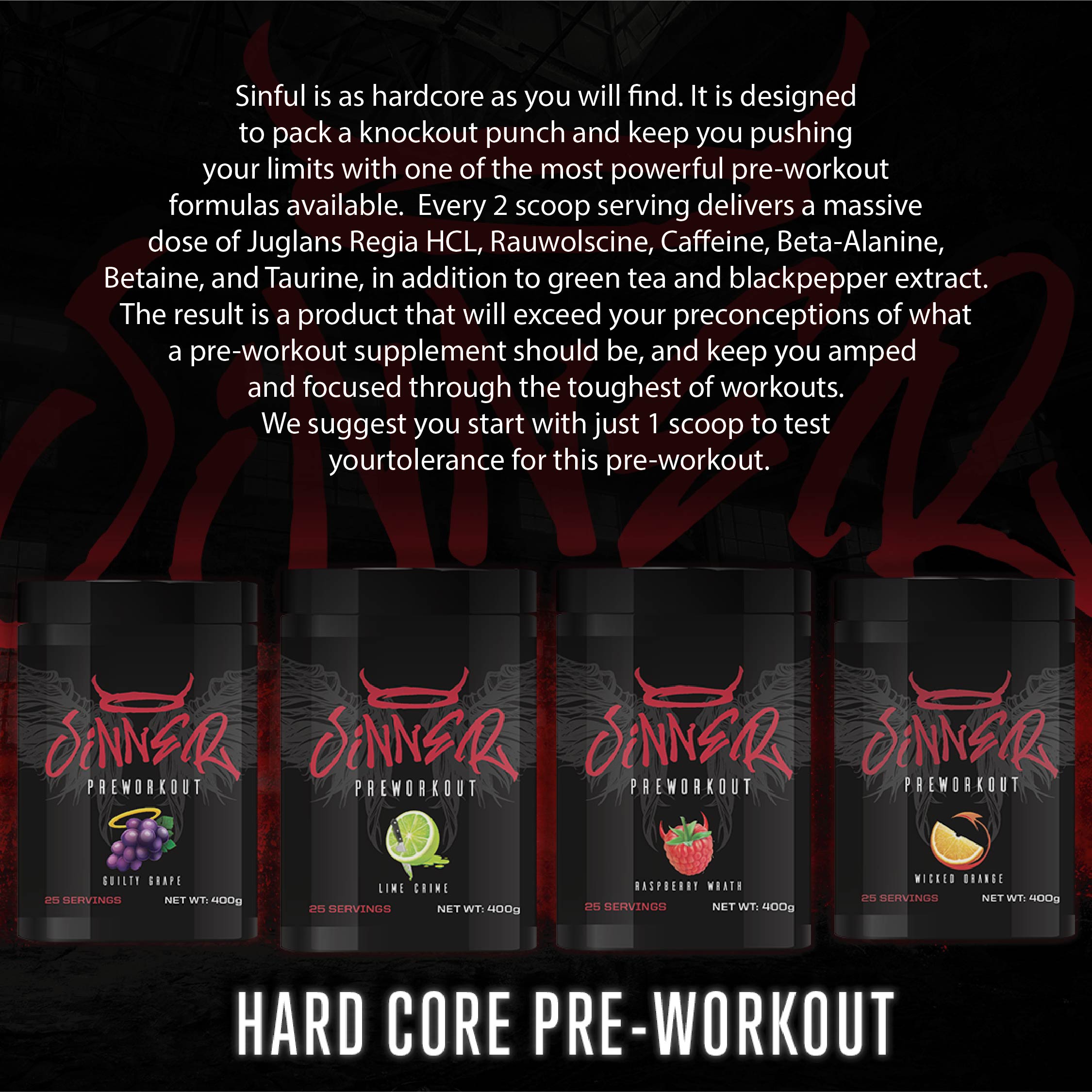 Sinner Pre-Workout - Wicked Passionfruit 320g กรดอะมิโนเพื่มแรงในการออกกำลังกาย