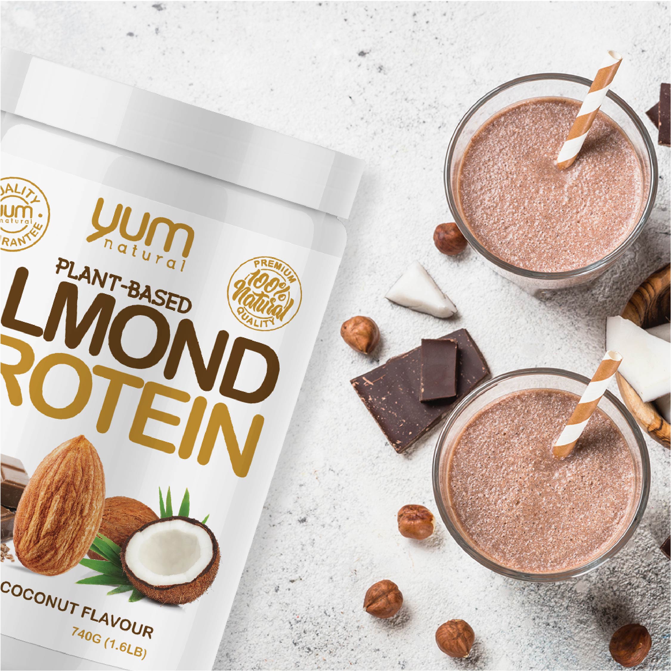 Yum Natural Premium Almond Protein - Vanilla Coconut 740g โปรตีนจากอัลมอนด์