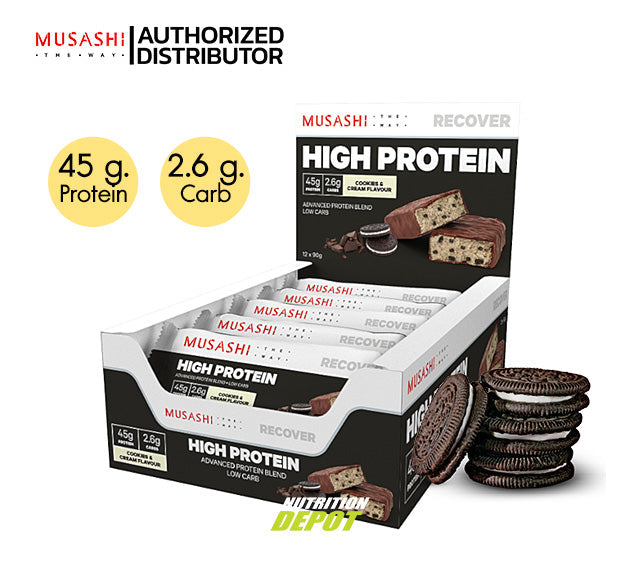 Musashi P45 Protein Bar Cookie&Cream 1 Box (12 Bars)