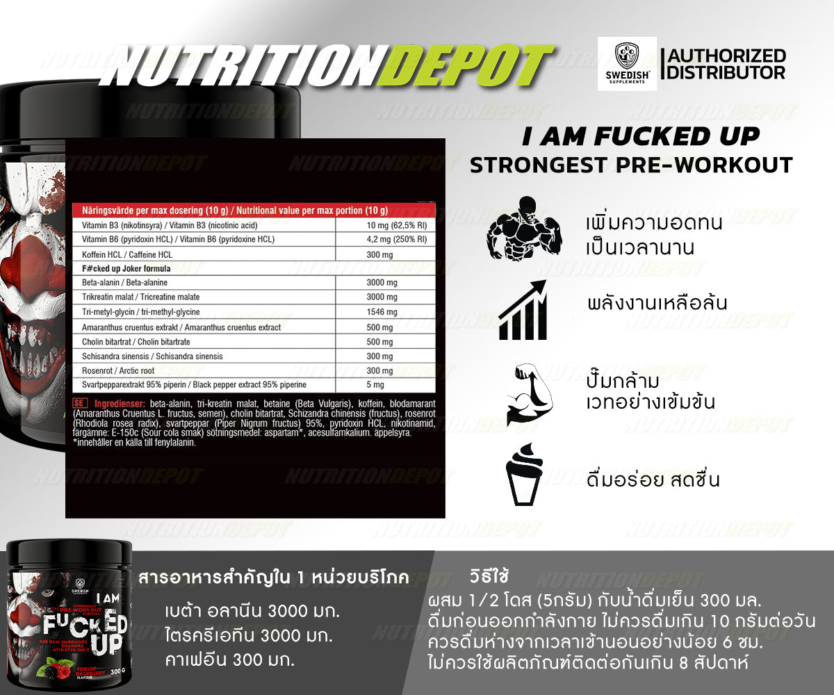 Swedish Supplements I Am Fucked Up Pre Workout - Cloudy Apple 300g - เพิ่มแรง ก่อนออกกำลังกาย รสแอปเปิ้ลมืดมัว ขนาด 300 กรัม