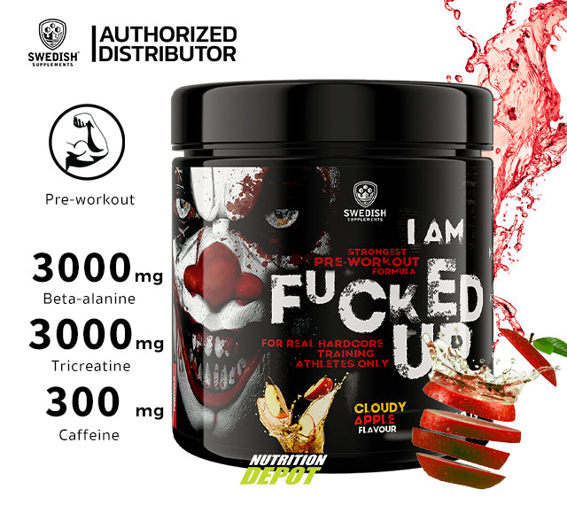 Swedish Supplements I Am Fucked Up Pre Workout - Cloudy Apple 300g - เพิ่มแรง ก่อนออกกำลังกาย รสแอปเปิ้ลมืดมัว ขนาด 300 กรัม