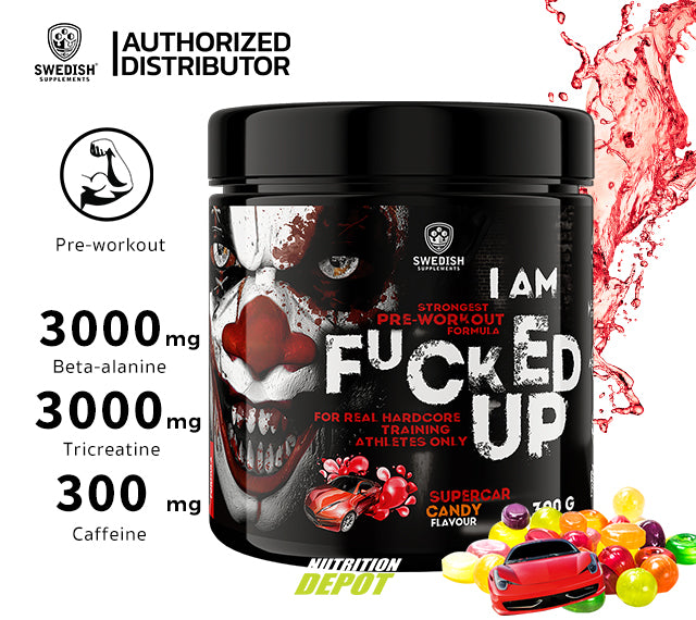 Swedish Supplements I Am Fucked Up Pre Workout -  Supercar Candy 300g - เพิ่มแรง ก่อนออกกำลังกาย รสซูเปอร์คาร์แคนดี้ ขนาด 300 กรัม